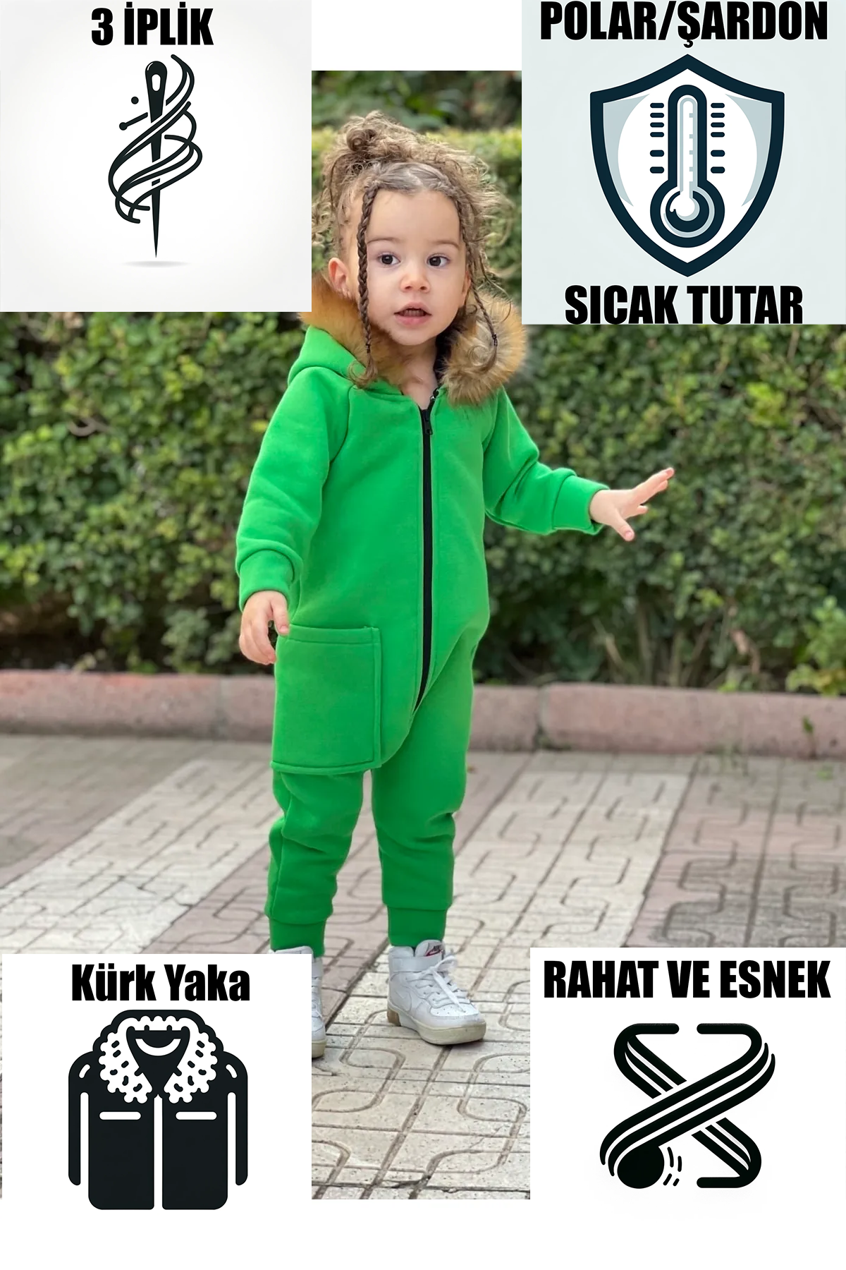 Açık Yeşil Kürk Yaka
