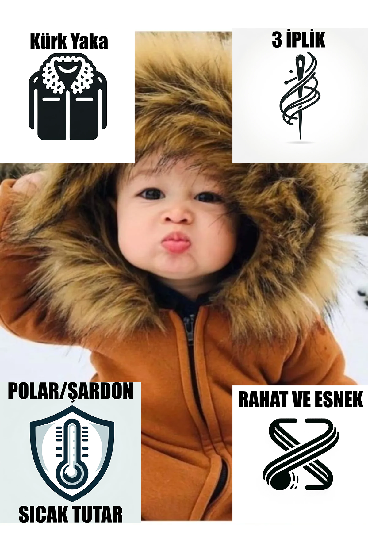 Kürk Yaka Kapşonlu Içi Polarlı Tulum