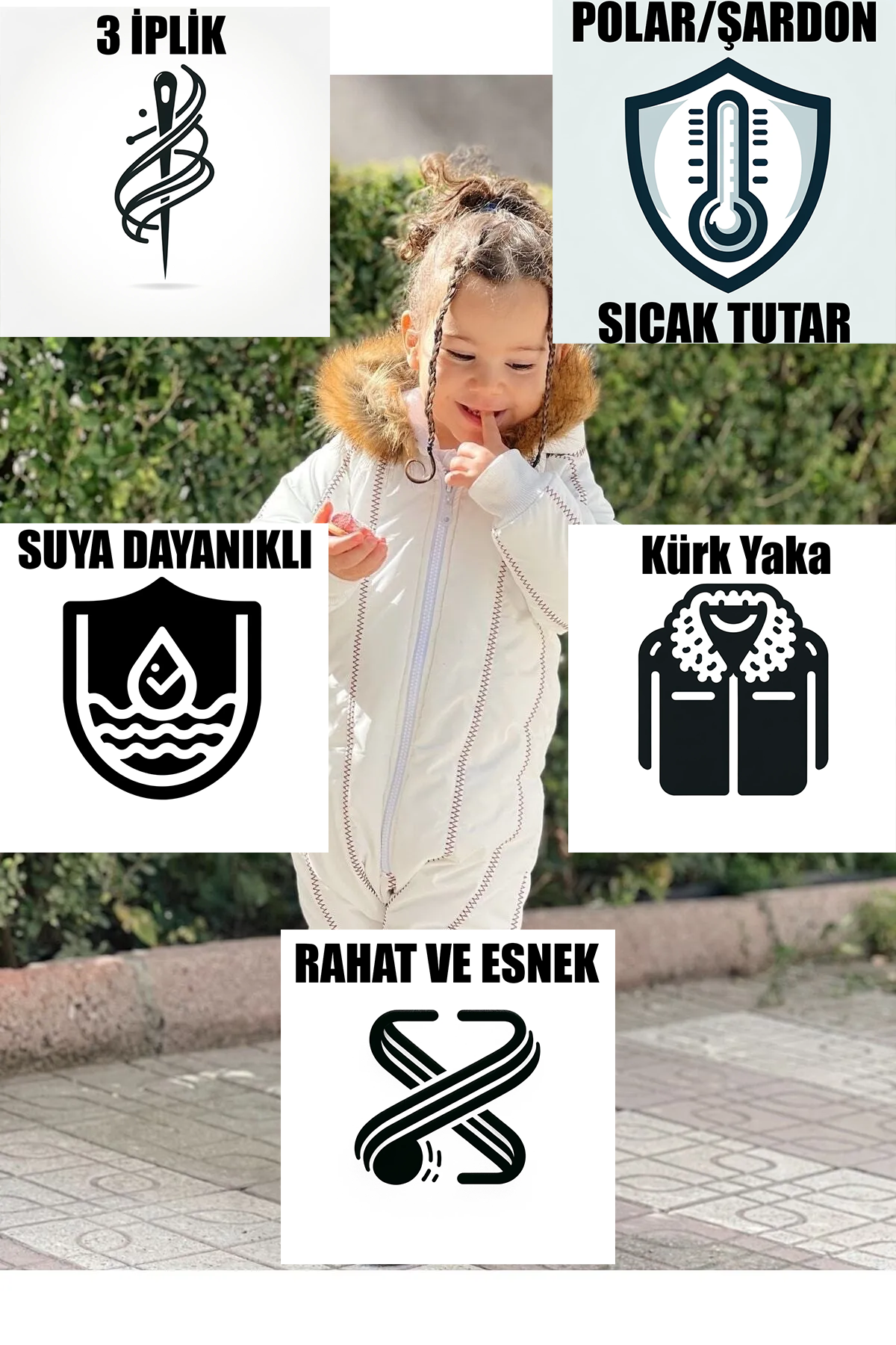 Kürk Yaka Beyaz Kar Tulumu