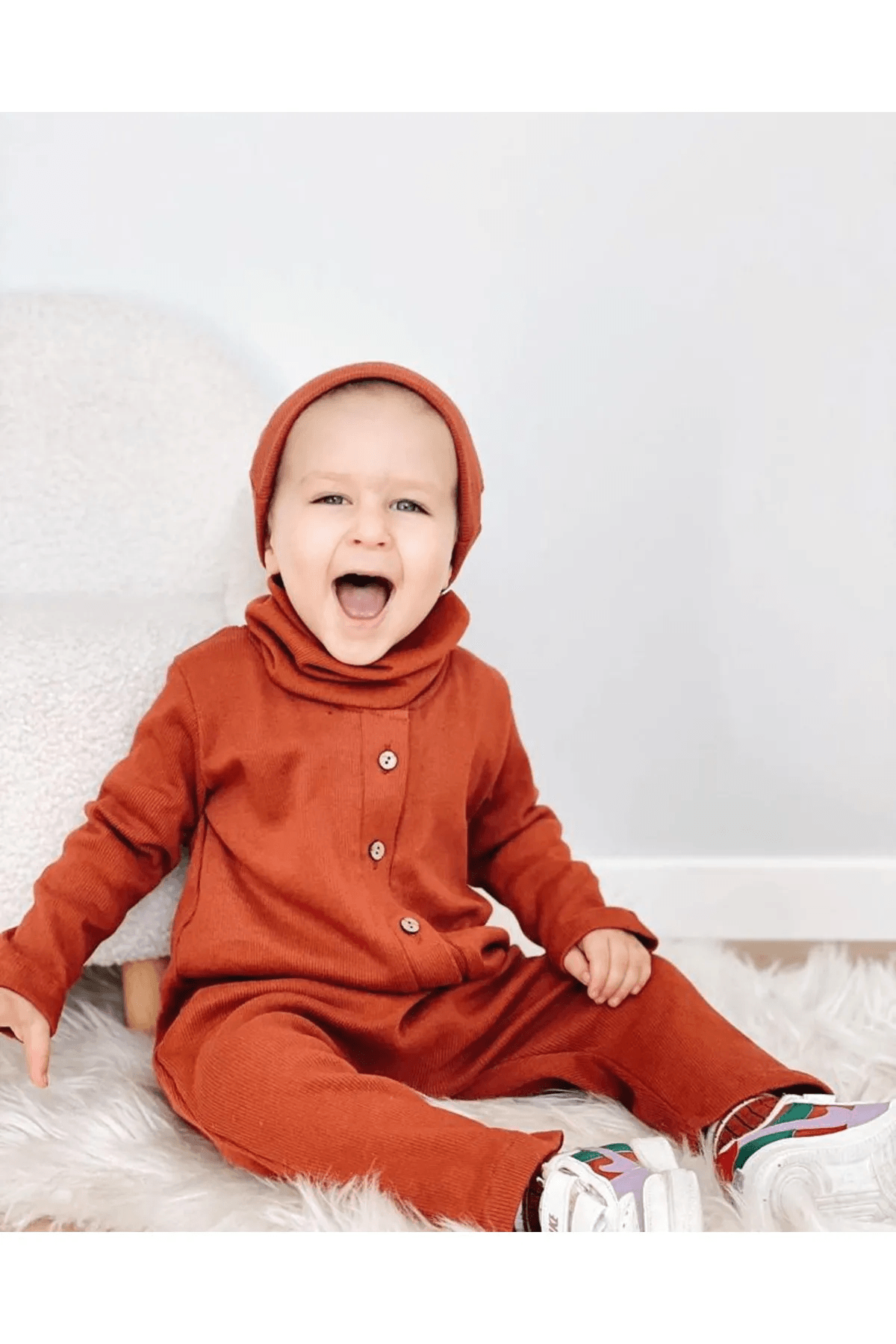 Geniş Kaşkorse Örme Kumaş 3'lü Set Tulum Turuncu