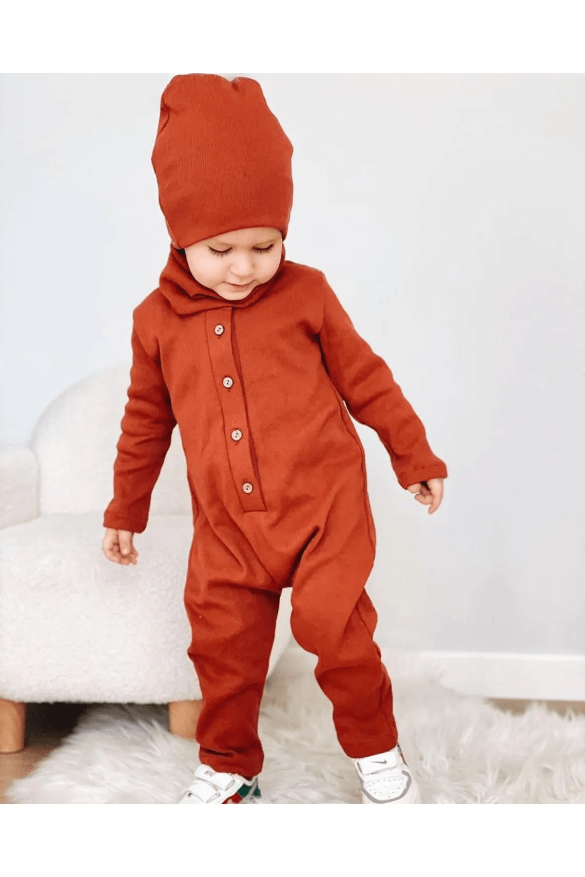 Geniş Kaşkorse Örme Kumaş 3'lü Set Tulum Turuncu