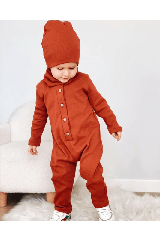 Geniş Kaşkorse Örme Kumaş 3'lü Set Tulum Turuncu