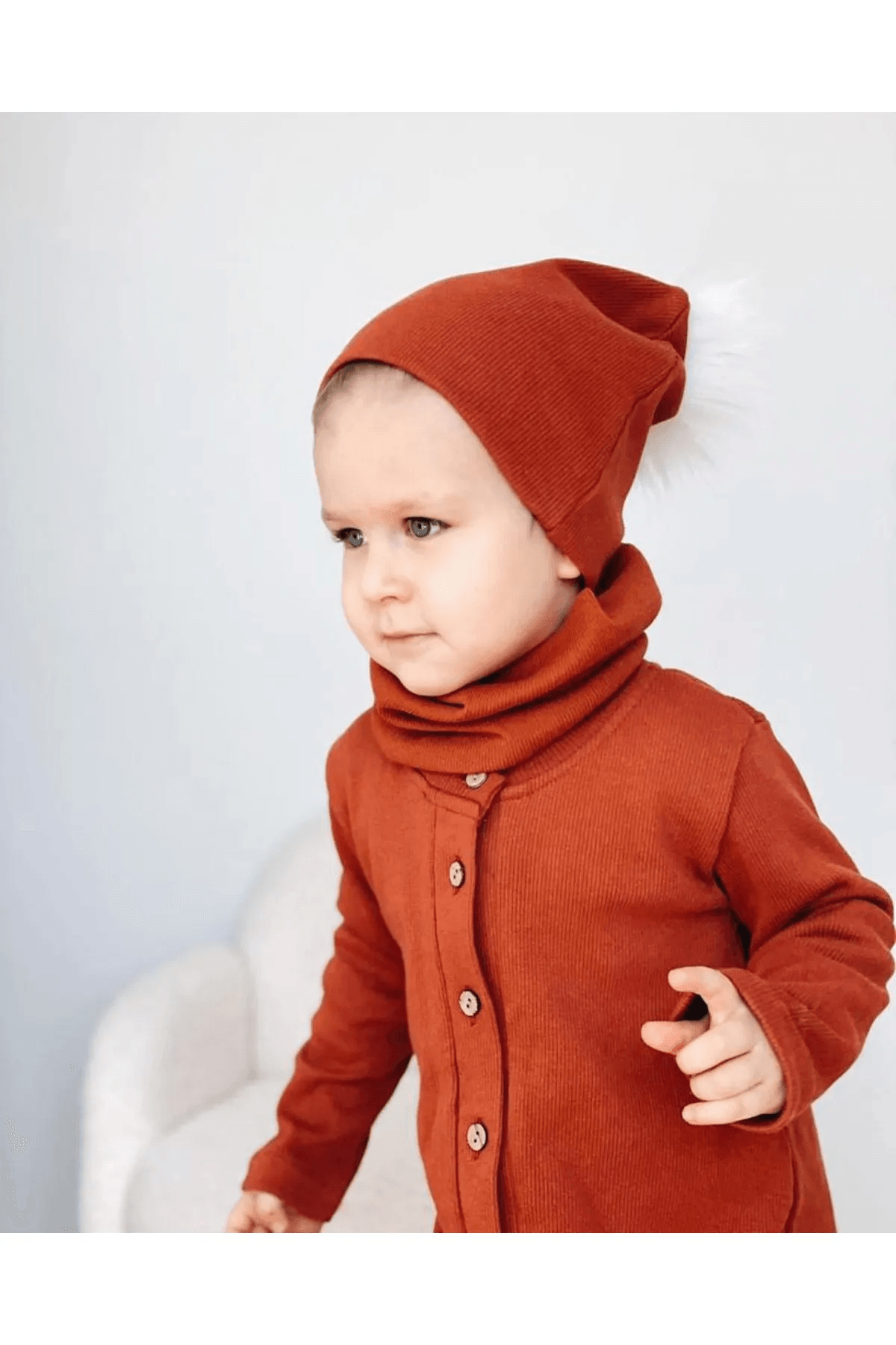 Geniş Kaşkorse Örme Kumaş 3'lü Set Tulum Turuncu