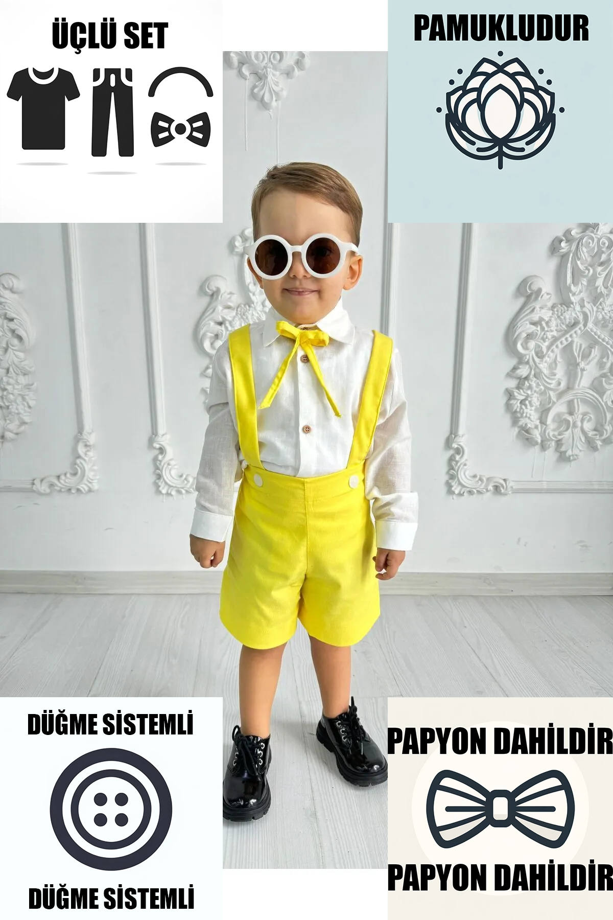 Salopet Takım Sarı Papyon Gömlek ve Salopet