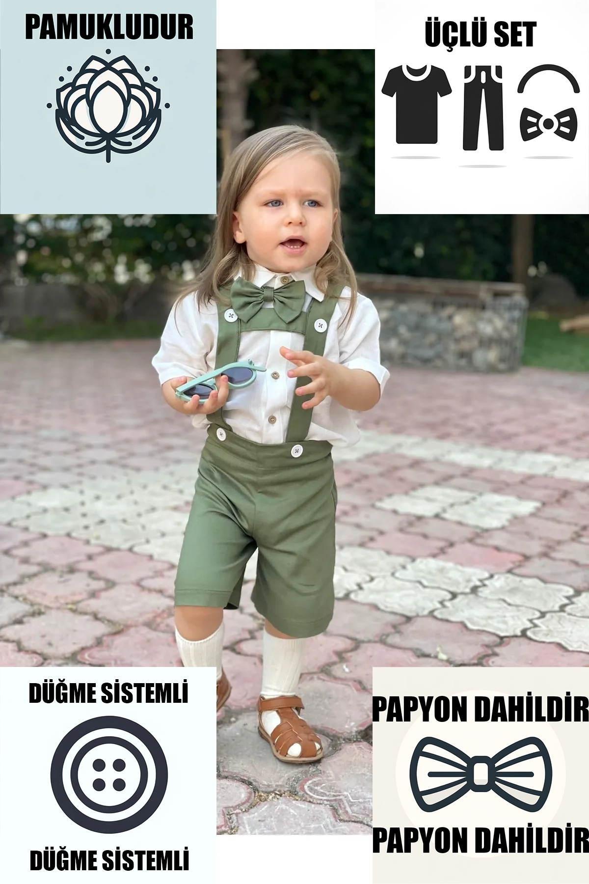 Yeşil Salopet 4 Düğmeli Takım